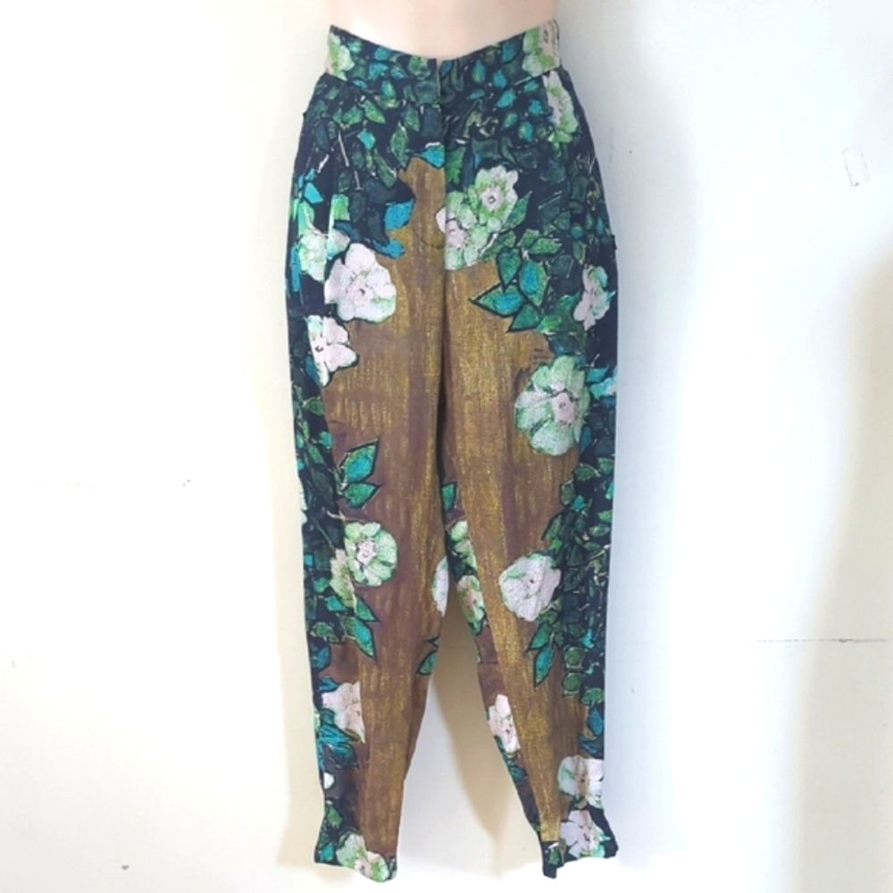 Tracy Reese Silk Blend Floral Print Zipper Cuff Jogger P